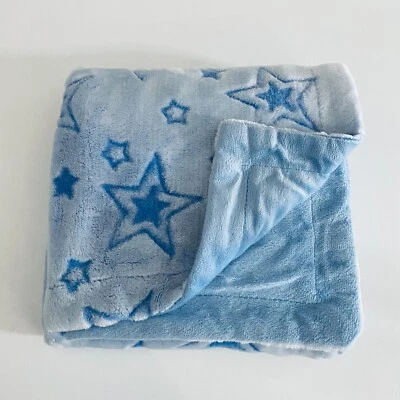 Fleece Baby Blanket Light Blue w/ Embossed Stars 29' x 38" - Image 1 of 4