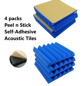  4 PK Blue Premium Self Adhesive Glue Acoustic Foam Tiles 12x12x2 Soundproofing - Picture 1 of 5