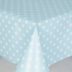 Light Blue and White Polka dots Dotty Spots Pvc Wipeclean Vinyl Tablecloth - Picture 1 of 2