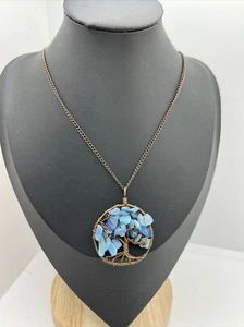 Copper Wrapped Tree Of Life Pendant Necklace With Blue Stones Rocks 19” Chain - Picture 1 of 6