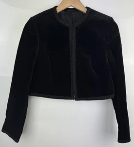 Vintage St Michael schwarz Samt Stil Cropped Bolero Jacke mit Besatz Größe 10. - Bild 1 von 8