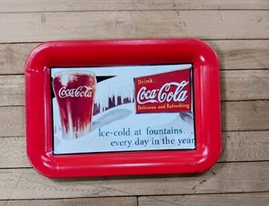 1991 Coca-Cola Tin Tray 1935 Billboard Ad Repro Red 7x5 Fountain Theme - Picture 1 of 4