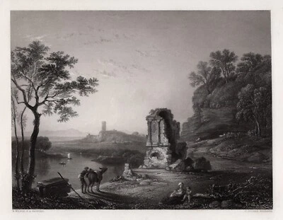 Grabado único de Richard Wilson de 1800 "Paisaje de ruinas de castillo" enmarcado certificado de autenticidad firmado Foto 1 de 3