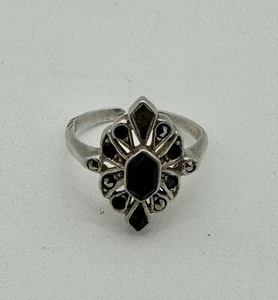 Vintage Sterling Silver 955 Fine Silver Ring with Onyx Style Center Stone - Picture 1 of 5