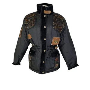 Parka vintage Winlit trapuntato floreale velluto a coste patchwork giacca sci piumino taglia S - Foto 1 di 7