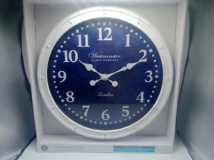 Reloj de Pared Westminster 16" Londres Cara Azul Marino Marco Blanco Envejecido Nuevo en Caja - Imagen 1 de 9