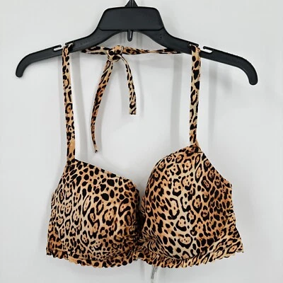 Top de bikini Victoria's Secret 40C marrón crema estampado de leopardo acolchado traje de baño NUEVO Foto 1 de 4