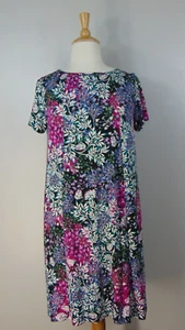J Jill Wearever Midi Floral Dress Womens Large Sheath Purple Black Bloomcore - Picture 1 of 6