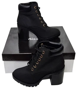 MISS KG Jill Black Lace Up Round Toe Block Heel Boots Ladies EU 37 UK 4 - Picture 1 of 9