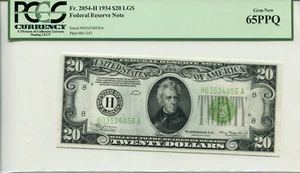 Fr 2054-H 1934 $20 Federal Reserve 65 PPQ GEM NEW - LIGHT GREEN SEAL - Picture 1 of 2