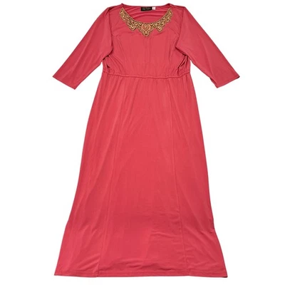 Bob Mackie Dress Size Large Pink Wearable Art to Wear Beaded Long Stretch Casual - Image 1 of 4