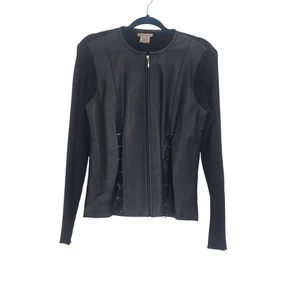 Vintage Escapade Womens Black Leather Knit Long Sleeve Jacket Size L Baddie Punk - Picture 1 of 7
