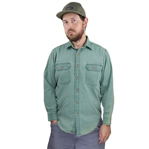 Vintage Patagonia Canvas Denim Work Shirt Mens M Green Long Sleeve Button Down - Picture 1 of 11