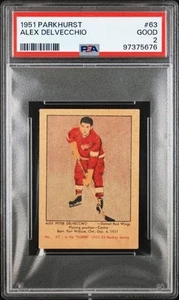 1951-52 Parkhurst Alex Delvecchio RC Rookie #63 PSA 2 Good Severely Undergraded - Picture 1 of 7