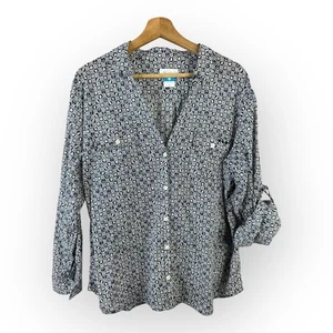 Columbia Mujer Talla 1X PFG Botón Up Roll Tab Top 1538532 Ancla Náutica - Imagen 1 de 10