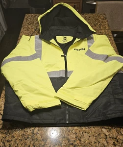 Pepsi High Visibility Safety Reflective Neon Jacket w/Hood Mens X-Large Hi Vis - Picture 1 of 22