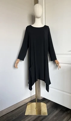 CORTE SUELTO Talla XL Mujer Asimétrica Negra Túnica Top Bolsillo Artístico Lagenlook Foto 1 de 4
