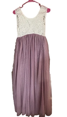 2Bunnies Peony Lace Tulle Flower Girl  Dress Easter White Burgundy Girls Size 12 - Image 1 of 4