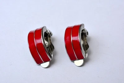 Wunderschöne rote Ohrclips - Emaille - 70er/80er Jahre - Vintage - Bild 1 von 3