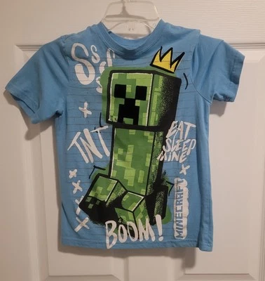 Minecraft Boys Blue Short Sleeve Creeper T-Shirt Tee Shirt Medium (8) - Image 1 of 4