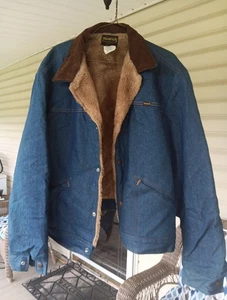 Vintage 70s 80s Wrangler Sherpa Lined Denim Jacket Corduroy Collar USA Made S-46 - Picture 1 of 14
