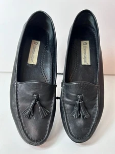 ETIENNE AIGNER Black Leather Tassel Loafers Sz 8.5M Slip On Classic Vtg In Box - Picture 1 of 15