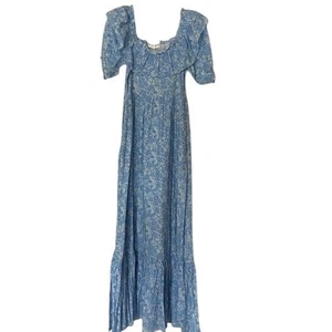Maxi Vestido LoveShackFancy Para Mujer Azul Floral Volantes Algodón Talla 00 z2 - Imagen 1 de 5