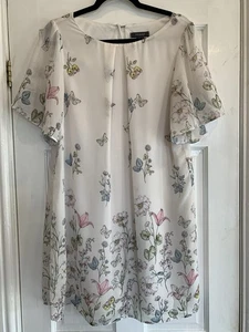 Primark Women's Ladies Short Sleeve Summer Butterfly Floral Print Cream Size 16 - Picture 1 of 8