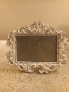 White Wooden Carved Ornate Picture Frame 7×8" Holds 3×5" Photo Shabby Chic - Picture 1 of 10