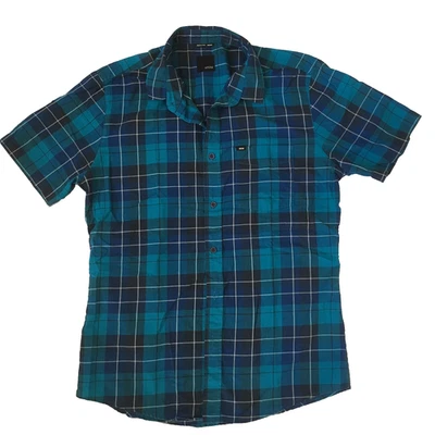 Camisa KR3W Hombres Talla M Mezcla Algodón Azul Verde Manga Corta Botón Manga Corta Foto 1 de 3