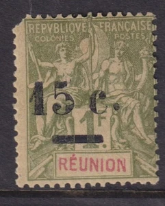 REUNIÓN, 1901 15c. en Tablet 1f. Verde oliva, lhm., esquina apagada. - Imagen 1 de 1