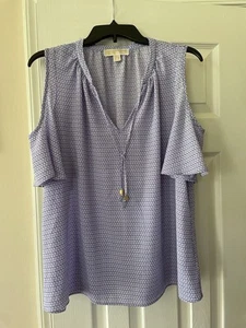 Michael Kors Cold Shoulder Short Sleeve Front Tie Blue/White Floral Top Size Med - Picture 1 of 7