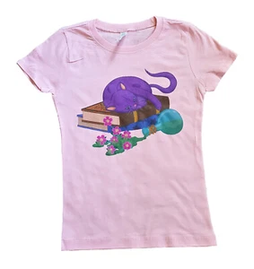 Magic Cat T-shirt Light Pink Girls Size S-L Soft Jersey Spell Book Potion - Picture 1 of 1