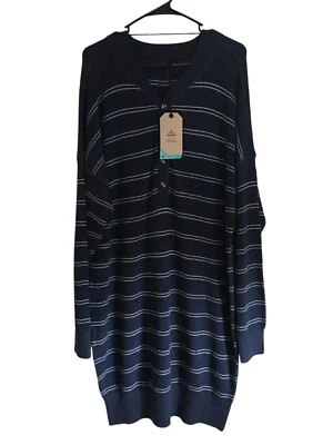 Prana Milani Henley морской полоски темно-синий свитер платье размер XL женщин новый - Изображение 1 из 4