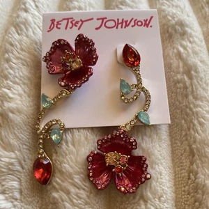 Betsey Johnson Floral Mismatch Earrings - Picture 1 of 3
