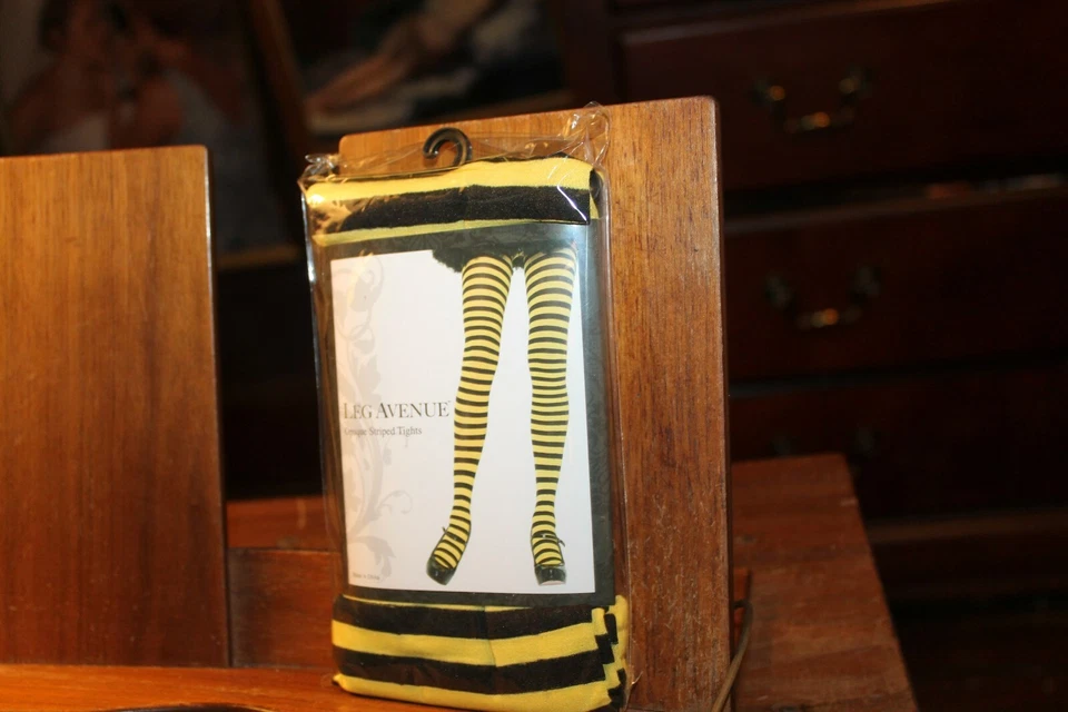 Nuevas Medias Leg Avenue Rayas Opacas Talla Única 90-160lbs Negro Amarillo Foto 1 de 2