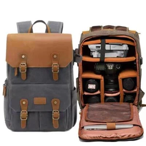 Canvas DSLR Camera Backpack Bag Rucksack For 15'' Laptop Canon Nikon Sony Drone - Picture 1 of 33