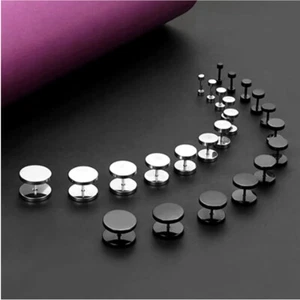 Men Women Fake Gauges Screw Back Stud Earrings Ear Tunnel Dumbell Ear Piercing - Picture 1 of 14
