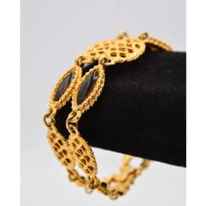 Bracciale Vintage Lunetta Cabochon Oro Ambra Multi-Catena Collegato NOS Anni 80 BinAW - Foto 1 di 12