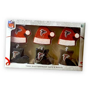 (1) Paquete de 6 Adornos de Navidad Atlanta Falcons Sombreros de Papá Noel y Botas de Papá Noel NUEVO - Imagen 1 de 1
