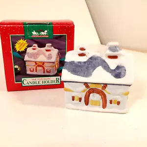 Vintage Christmas Avenue Cabin Home Holiday Candle Holder w/Candle - Picture 1 of 11