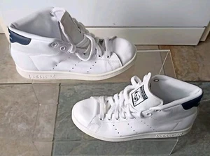 Scarpe da ginnastica adidas stan smith taglia 4 eur 36,6 bianche blu alte ottime condizioni min suola usura - Foto 1 di 12