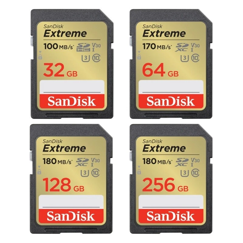 Neu Sandisk Extreme 16GB 32GB 64GB 128GB 256GB 512GB SDXC SD Card Speicherkarten - Bild 1 von 1