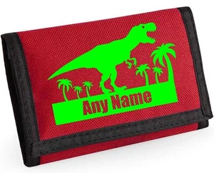 Dinosaur Design Personalised RED Boys Kids Ripper Wallet With Coin Holder Gift - Picture 1 of 10