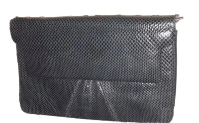 Bolso sin asas bandolera vintage años 80 90 JUDITH LEIBER azul lagarto piel exótica plisada solapa Foto 1 de 4