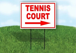 TENNIS COURT RIGHT ARROW RED 18INX24IN YARD ROAD SIGN W/ STAND - Picture 1 of 4