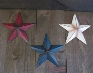 Set of 3 Red White & Blue Primitive 6" Metal Barn Stars Patriotic Americana Flag - Picture 1 of 12