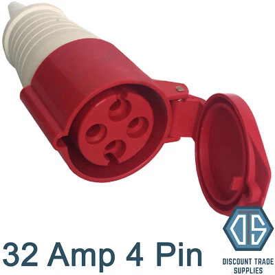 32 Amp 4 Pin Coupler Socket 3P+E Industrial IP44 Red 415V EC32444 - Image 1 of 2