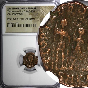 EASTERN ROMAN Theodosius II AD 402-450 AE4 NUMMUS / Three Emperors NGC (031) - Picture 1 of 4