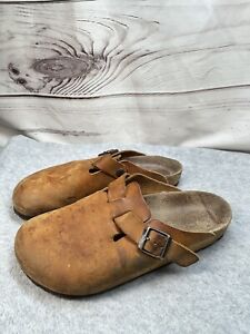 Birkenstock Boston Oiled Leather Buckled Slip-On Slides Brown Size 39 Distressed